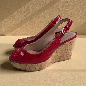 STUART WEITZMAN Red Patent Leather Cork Wedges Sandals Size 7